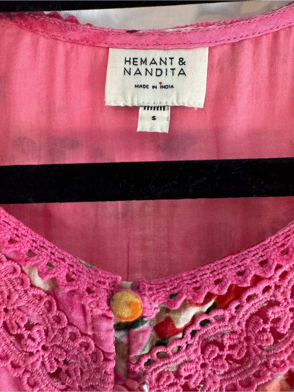 Hemant & Nandita Pink Floral Lace Ruffle Mini Dress Size S